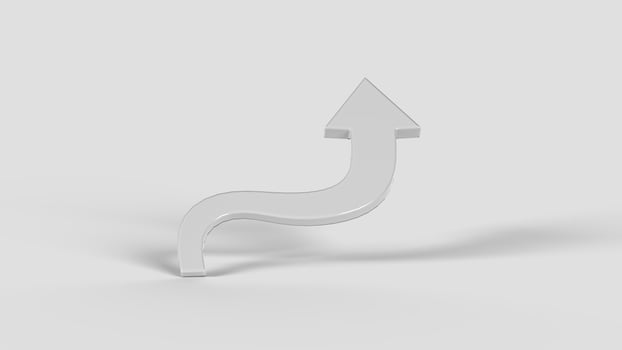3D white curved arrow symbol on white background photo