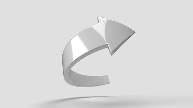 White 3D curved arrow symbol on the white backdrop, bottom view photo