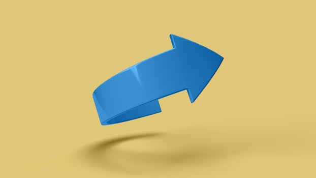 Blue 3D curved arrow symbol on the yellow backdrop photo