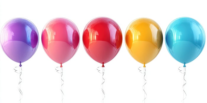 Colorful balloons lined up in a bright setting, perfect for a celebration or festive occasion photo
