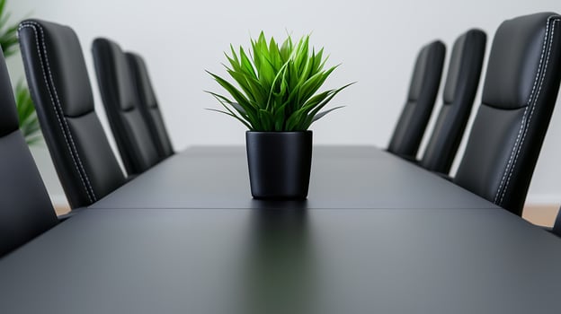 Green Plant on Dark Conference Table in Modern Office photo