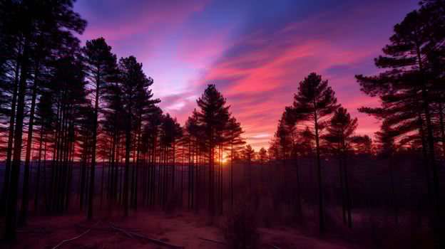 Twilight sky over pine forest nature scene vibrant background evening peaceful concept photo