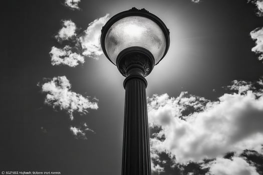 A vintage street lamp silhouetted against the sky. photo