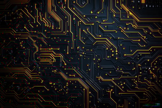 Abstract circuit board design with orange and black colors. photo