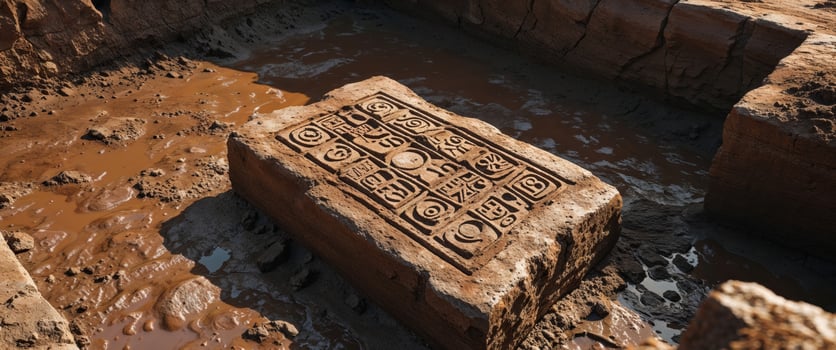 Ancient stone carving in the mud photo