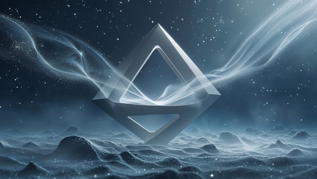 Geometric Celestial Form Floating Amidst Cosmic Debris Field Shrouded in Celestial Dust photo