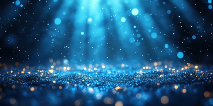 Captivating blue glitter particles illuminated by soft light create a dreamy atmosphere in a dark setting photo