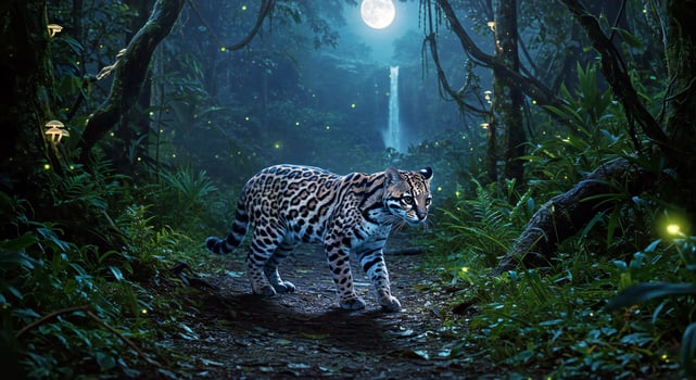 A leopard walking through a forest at night photo