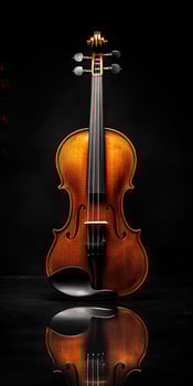 Beautiful violin with rich wood tones under dramatic lighting photo