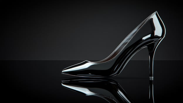 Elegant black high heel shoe showcased against a dark background photo