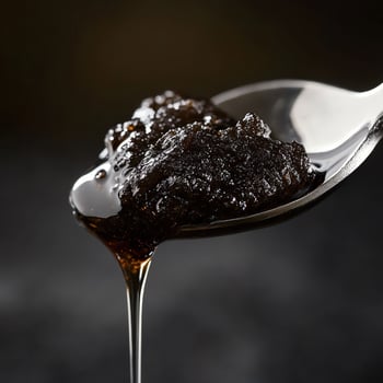 A spoon with a brown substance on it photo