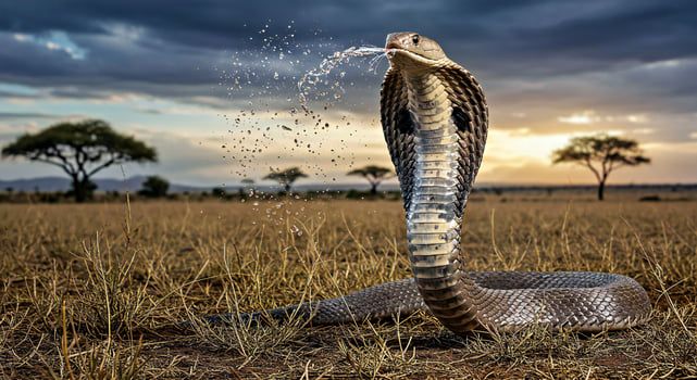 A cobra is drinking water from a stream photo