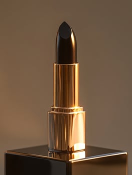 Black lipstick stands elegantly on a reflective surface at sunset photo