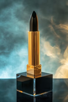 Elegant black lipstick displayed on sophisticated podium photo