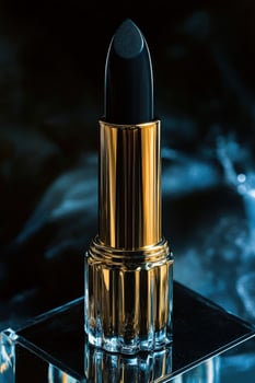 Black lipstick in a sleek gold tube with a reflective surface photo