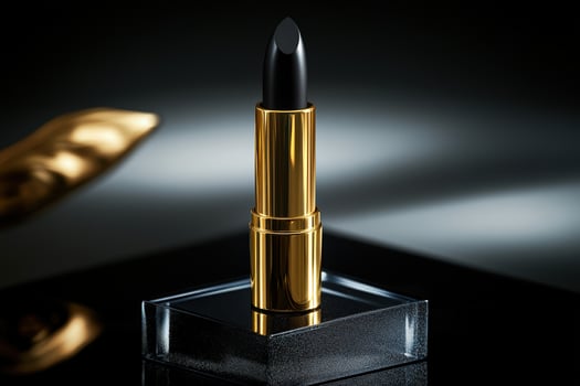 Black lipstick on a reflective surface in soft light photo