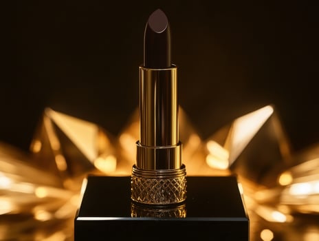 Luxurious dark lipstick showcased against a golden backdrop photo