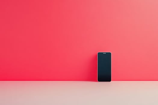 A Black Smartphone on a White Surface with a Pink Background photo
