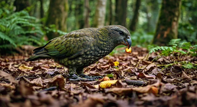 A bird is standing on the ground in the forest photo