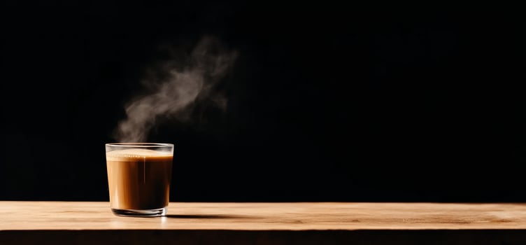 A glass of coffee with steam coming out of it photo