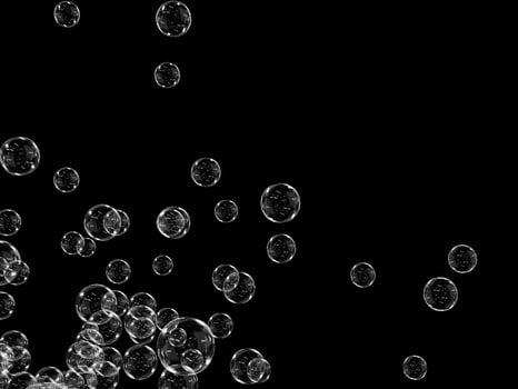 Collection of transparent bubbles scattered against a black background. photo