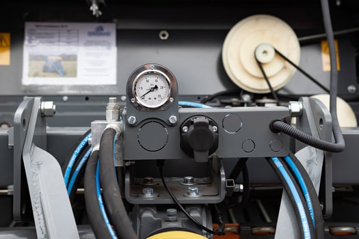 Hydraulic power unit mechanical valve with connection and pressure gauge. photo