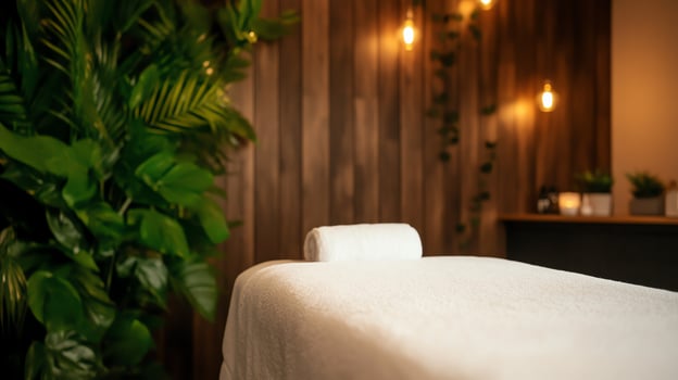 Calming spa environment with a massage table. photo