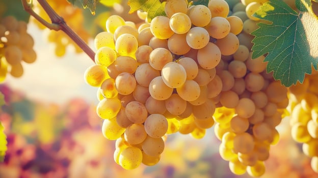 Dynamic closeup of sweet grapes cascading down a vine in nature vibrant environment eye-level viewpoint photo
