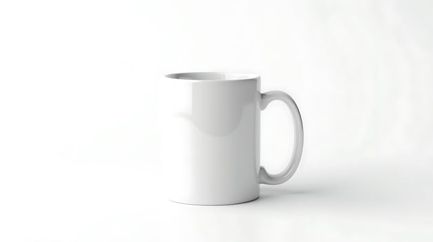 A white mug is sitting on a table photo