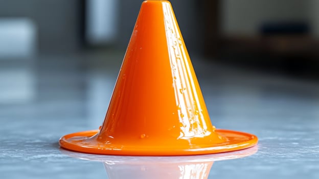 A small orange cone on a table photo