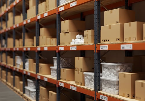 Organized Warehouse Rows of Cardboard Shipping Boxes photo