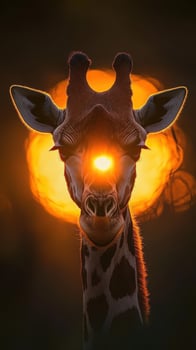 Giraffe silhouette against glowing sunset creates stunning natural artwork in the wild photo