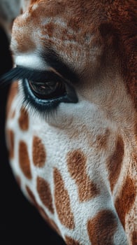 Close-up view of a giraffe highlighting its intricate patterns and expressive eye in a natural habitat setting during the day photo