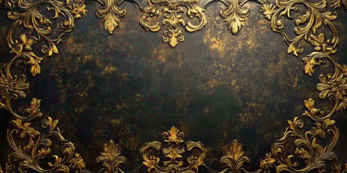 Decorative dark backdrop with ornate gold floral embellishments for design and artistic purposes photo