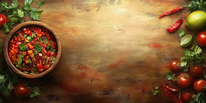 Fresh ingredients for a vibrant salsa preparation on a rustic wooden surface photo