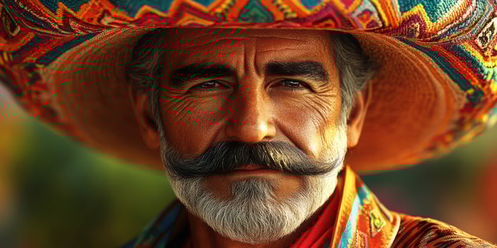 Man wearing a colorful sombrero and traditional attire, showcasing rich cultural heritage and pride during a festive celebration photo