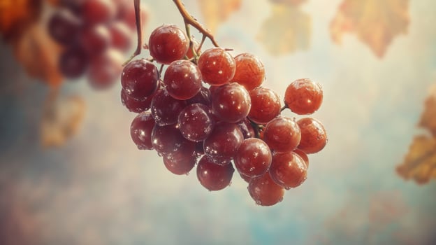 Close-up of a Bunch of Red Grapes with Water Droplets photo