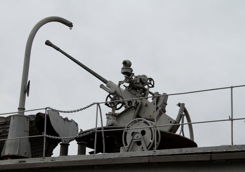 Silhouette Of Heavy Gun On A Platform At Military Ship photo