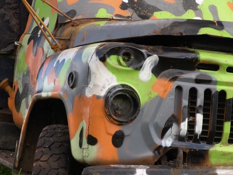 Old Military Truck with Colorful Camouflage Paint creative wallpaper photo