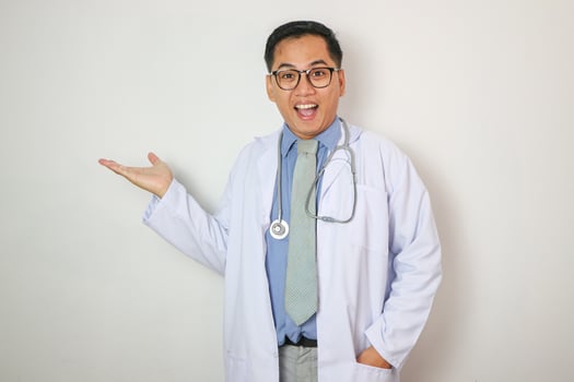 Doctor hand with blank sign for introduce something photo