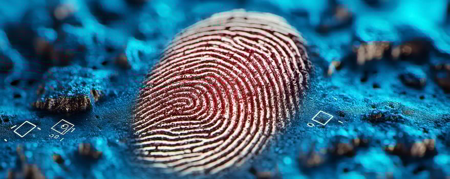 A detailed macro image showcases a human fingerprint undergoing analysis using advanced scanning technology, underscoring the intricate details and patterns unique to each individual The fingerprint photo