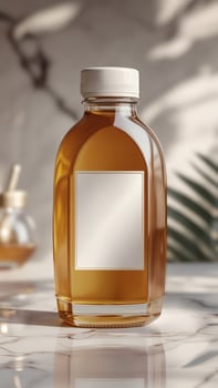 Elegant Honey Bottle. A sleek, minimalist bottle filled with golden honey, embodying natural luxury and pure indulgence. Perfect for upscale products. photo
