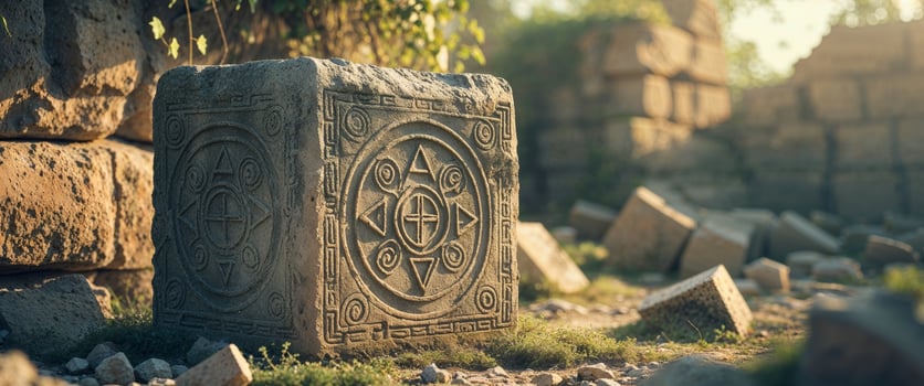 Ancient stone monument in the middle of a field photo