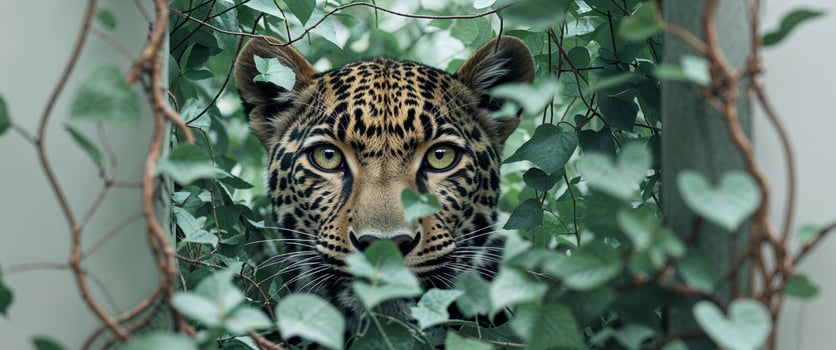 A leopard hiding in the leaves of a tree photo
