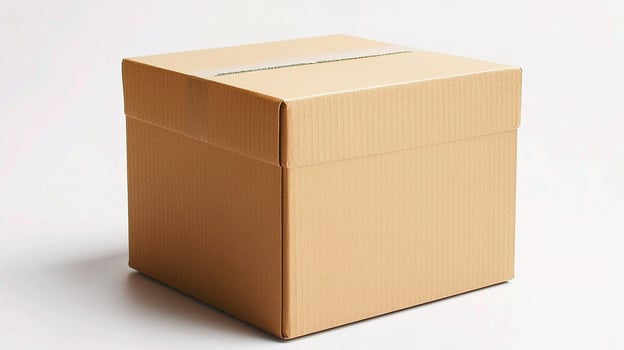A brown cardboard box sitting on a white surface photo