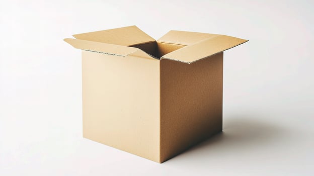 A cardboard box is open on a white background photo