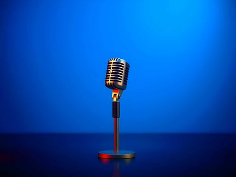 a microphone on a stand against a blue background photo