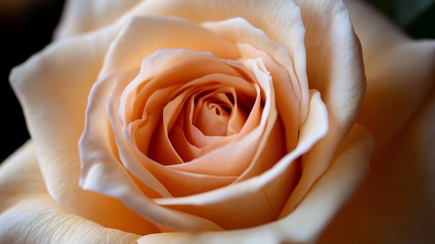 Close-up of a delicate peach-colored rose. Detailed view of the petals and center photo