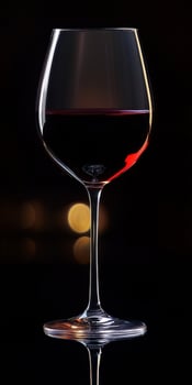 Elegant glass of red wine reflecting soft light in a dark setting showcasing the beauty of a fine vintage photo