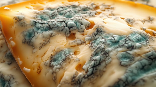 Discovering the unique texture and flavor profile of blue cheese with intricate mold patterns photo
